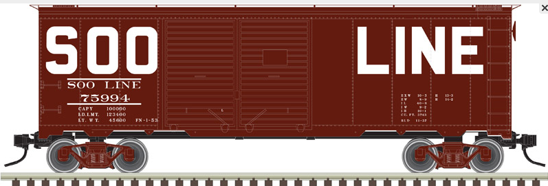 Atlas O SOO LINE 1937 style AAR  40' steel double door box  car