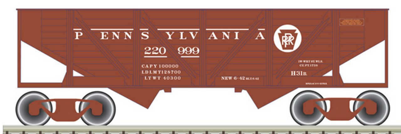 Atlas O PRR  2 Bay Wartime Composite Hopper, 3 rail