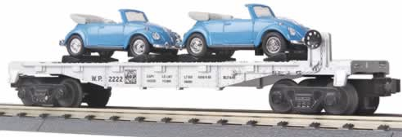  Railking diecast Flat Car with VW Beatles, 3 rail