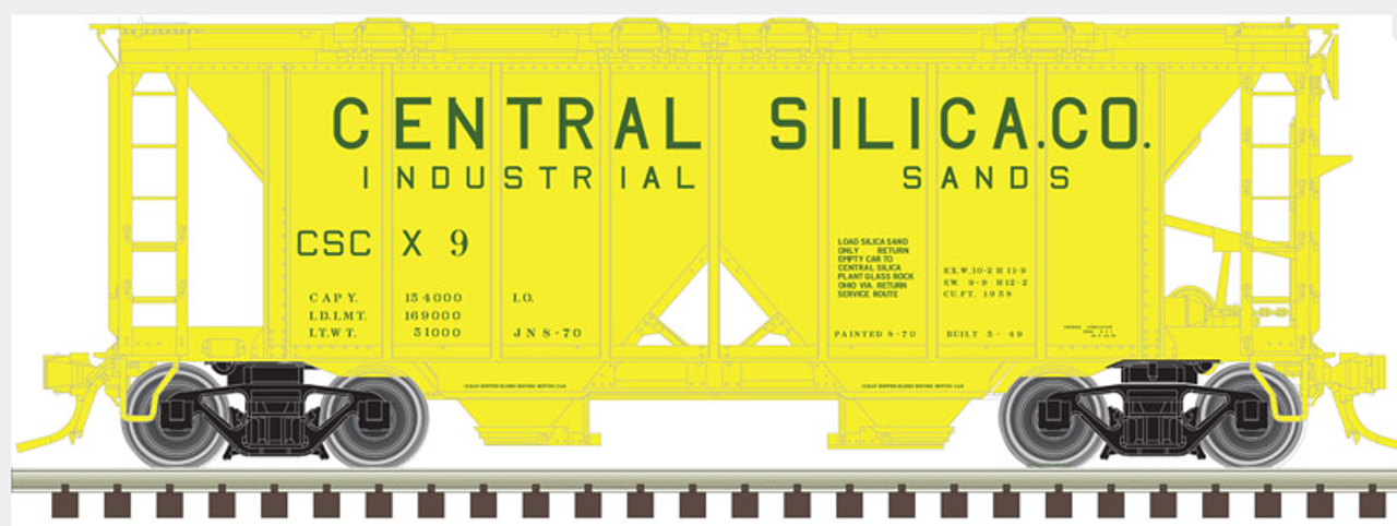 Atlas O Central Silica ACF 34' AC-2 Covered Hopper car, 3 rail or 2 rail