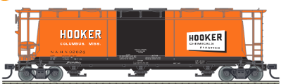 Atlas O Hooker Chemicals cylindrical covered hopper car , 3 rail or 2 rail