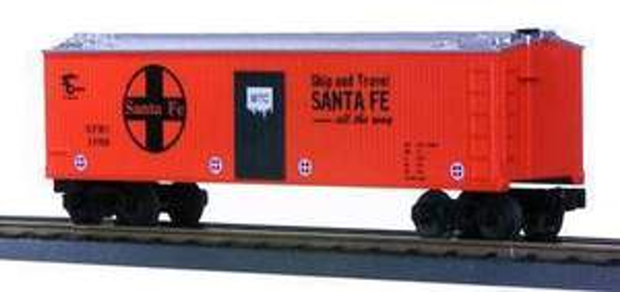 MTH Rail King Santa Fe Semi-Scale woodsided  Reefer (orange), 3 rail