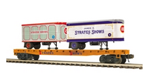 Atlas  Premier Strates Shows  50' flat car with 20' trailers #16 , 3 rail