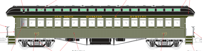 PDT EXCLUSIVE  MTH Premier NYO&W  open vestibule 64' woodside passenger coach,  2 rail