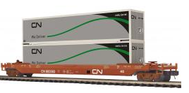 MTH Premier CN husky stack double stack car with 2 Canadian National containers, 3 rail