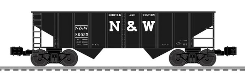 Pre-order for Lionscale  Pack of 3 N&W  2 bay Ribbed Side hopper cars,  3 rail,Convertable to 2 Rail