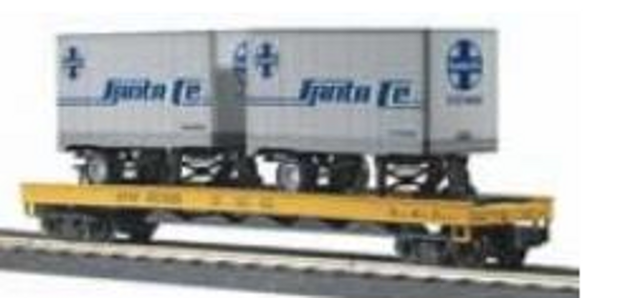 MTH Premier Santa Fe  Flat Car with (2) SF 20' Pup Trailers, 3 rail, Like new condition