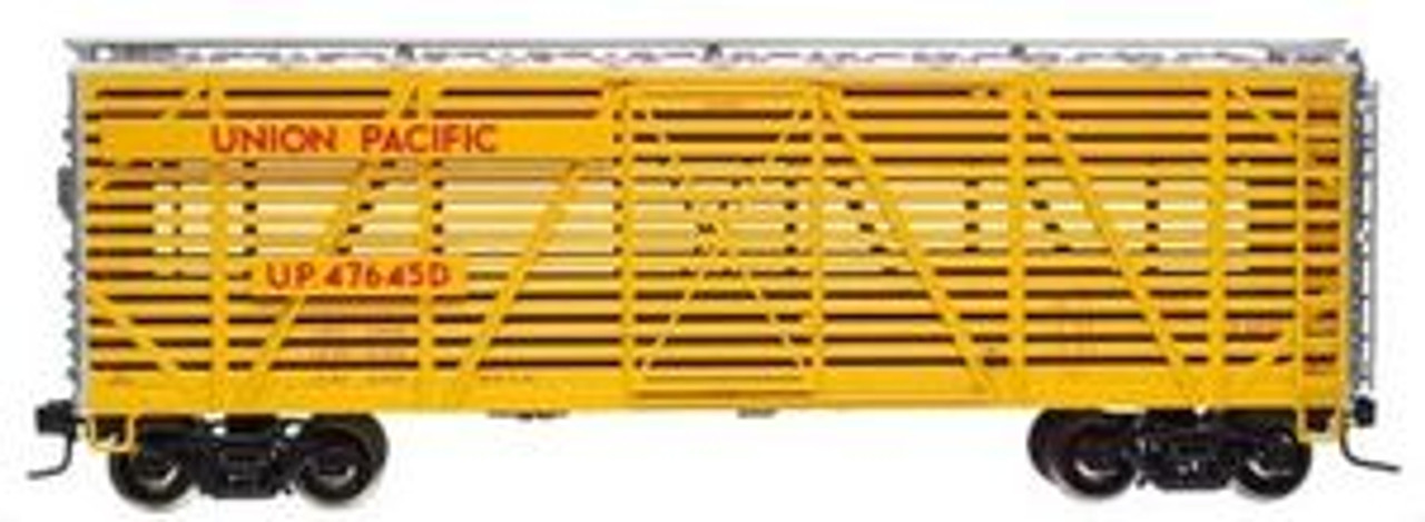 Case of 4 Atlas O UP yellow 40' stock car, 3 rail or 2 rail
