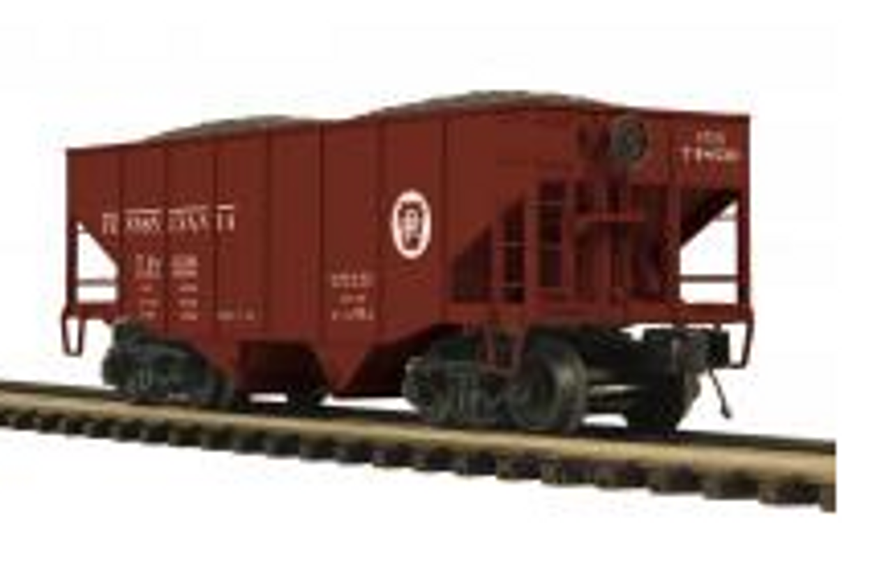MTH Premier PRR (circle keystone)  2-Bay Fishbelly Hopper w/Coal Load, 3 rail