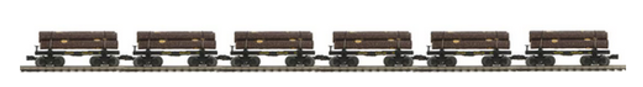 MTH Premier 6 car set  of West side lumber skeleton cars with log load, 3 rail