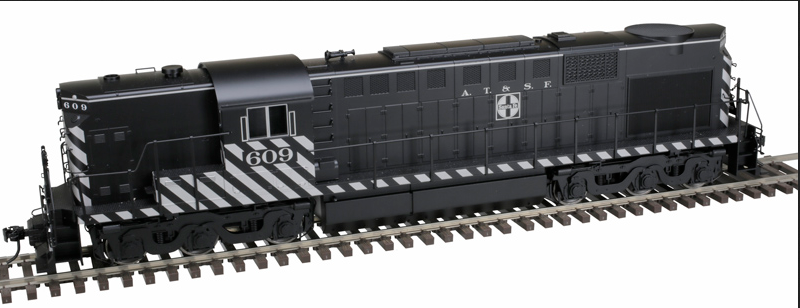 Atlas O Santa Fe Alco RSD-15, Zebra Stripe High Hood,  3 rail, conventional operation, 