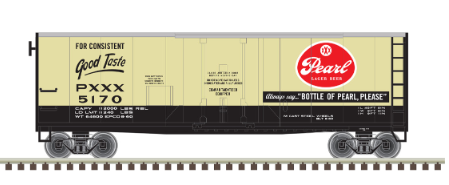 Atlas O Pearl Beer 40' plug door (bunkerless) refrigerator car, 3 rail or 2 rail 