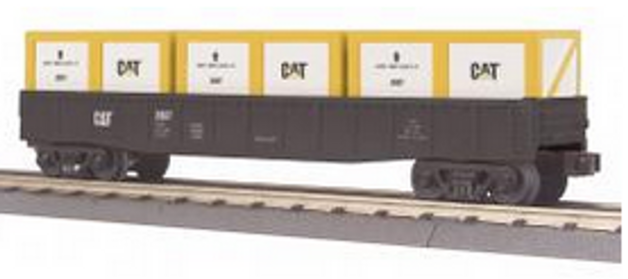 MTH Railking Caterpillar gondola car with crates, 3 rail