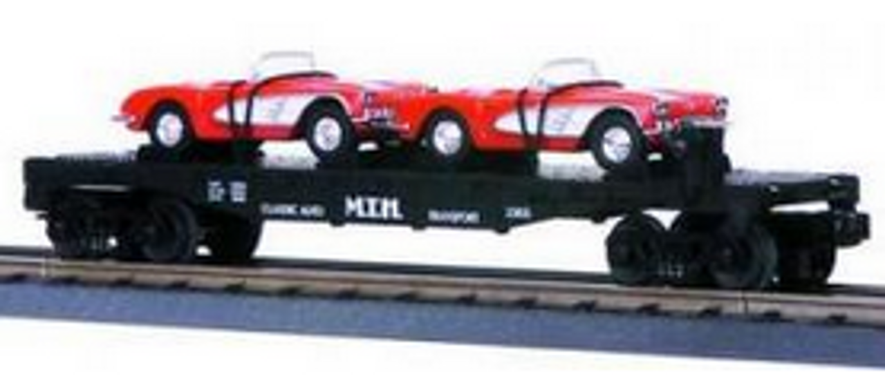 MTH Railking  Auto Transport Flat Car w/ '64 Corvettes, 3 rail