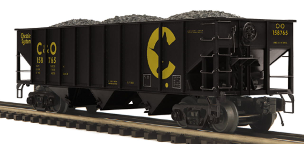 Pre-order for 4 car set of MTH Premier Chessie (C&O)  70-ton 3-Bay Hopper w/coal load, 3 rail