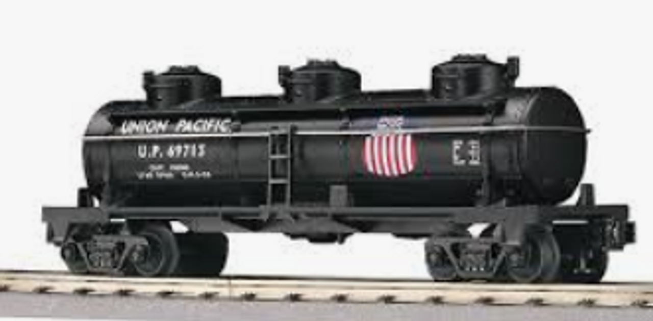 MTH Railking UP (black) riveted style 3 dome Tank Car, 3 rail
