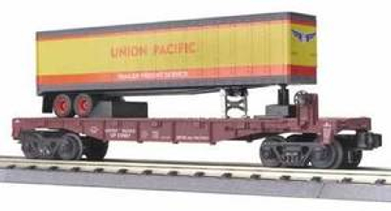 MTH Railking Union Pacific  Flat Car with UP Trailer, 3 rail