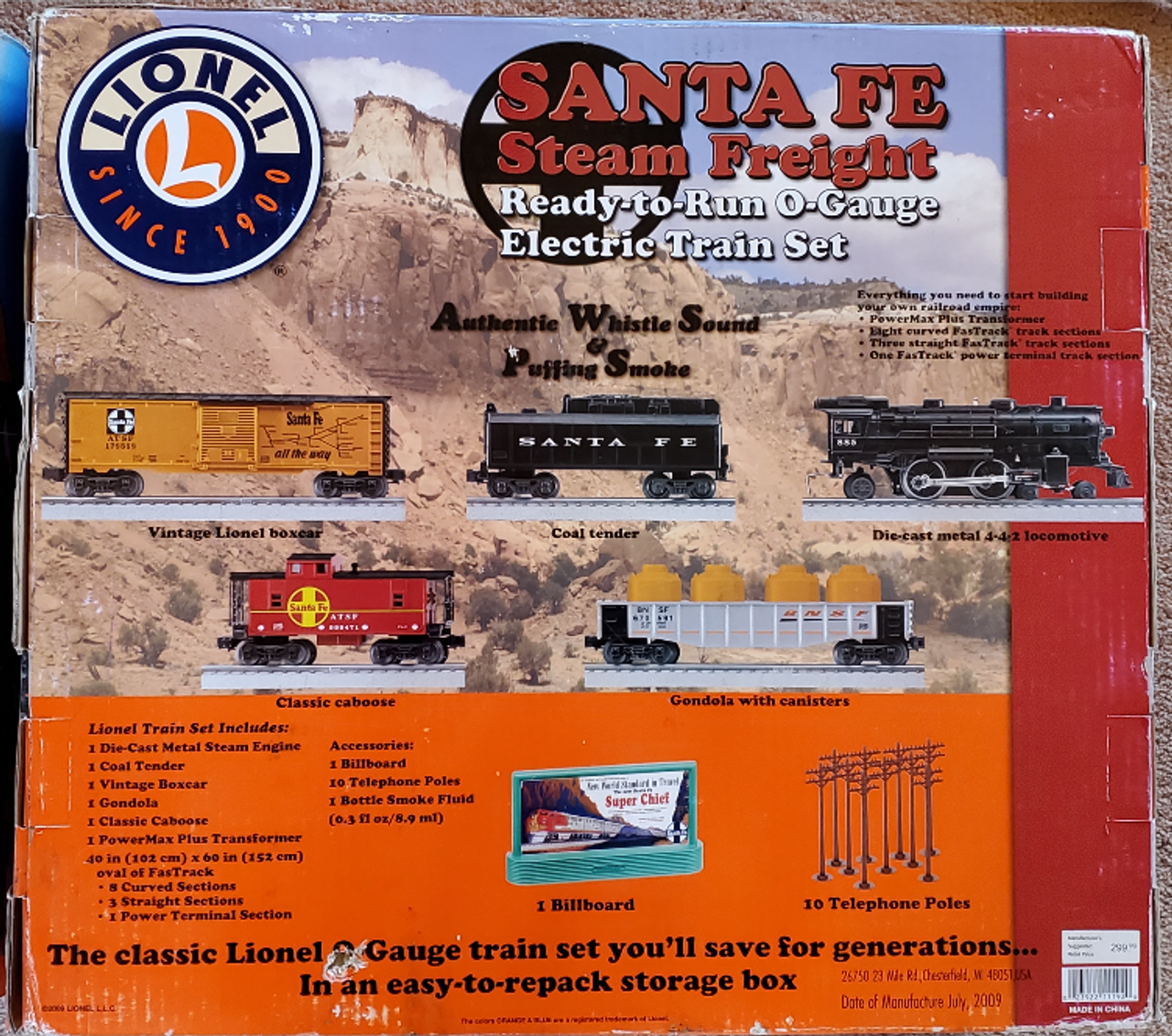 Lionel Boxed Santa Fe Freight train set 1, with track and transformer