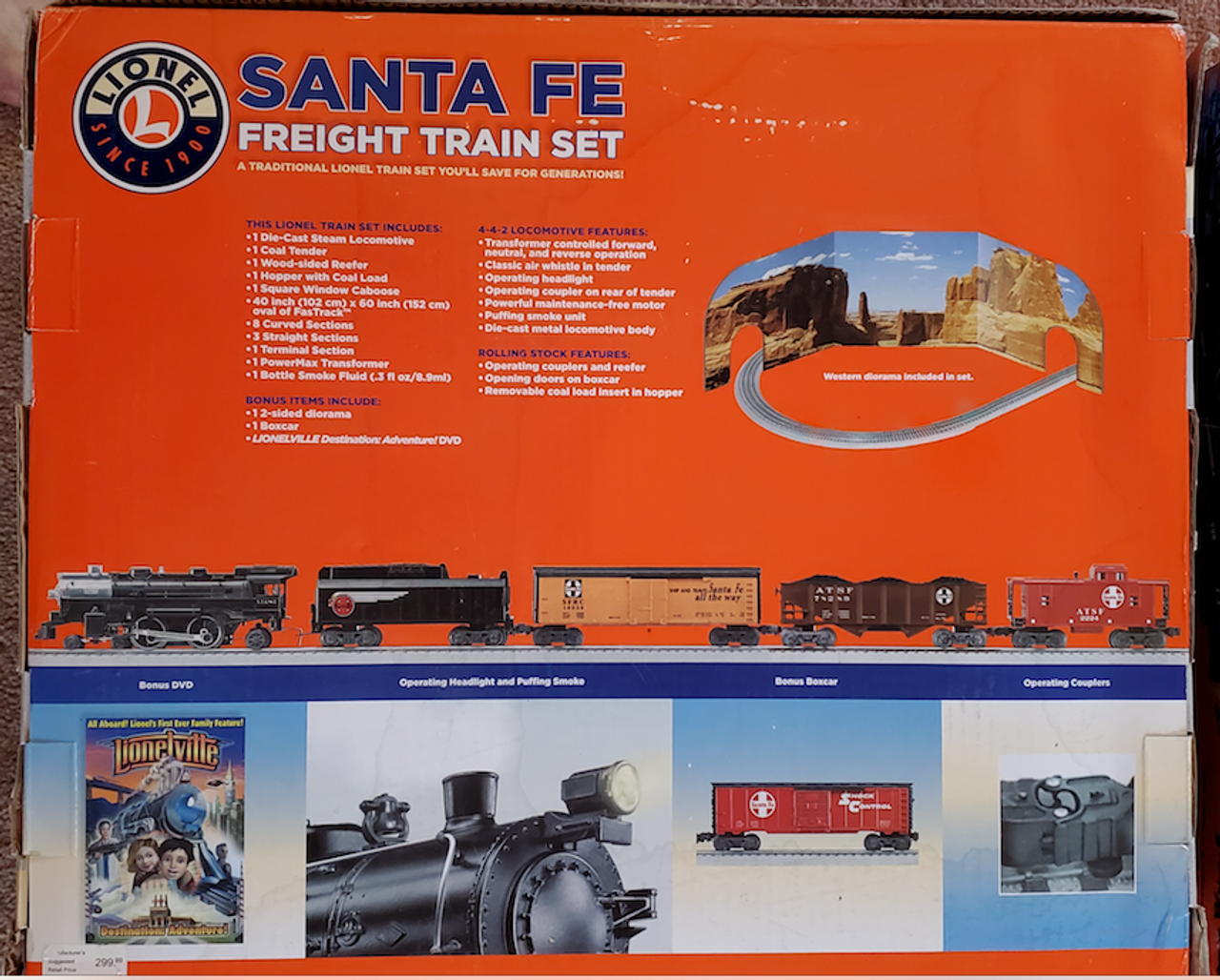 Lionel Boxed Santa Fe Freight train set #2, with track and transformer