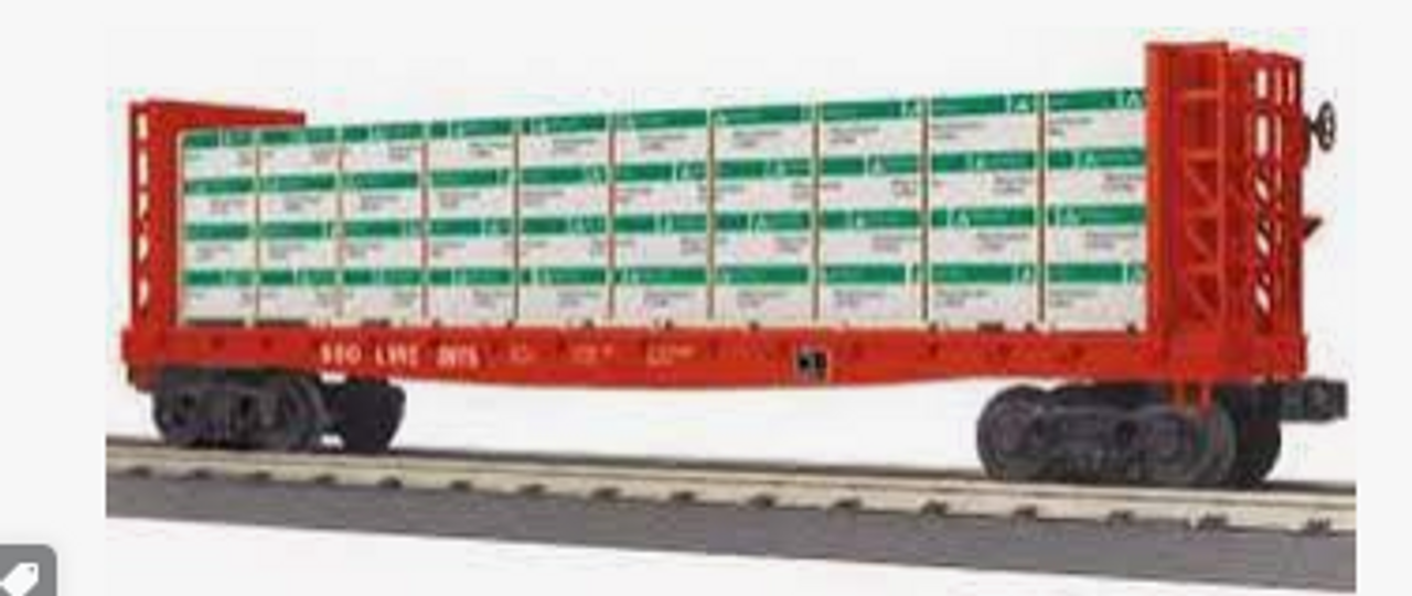 MTH Railking  semi scale SOO bulkhead flat car w/wrapped lumber  load, 3 rail