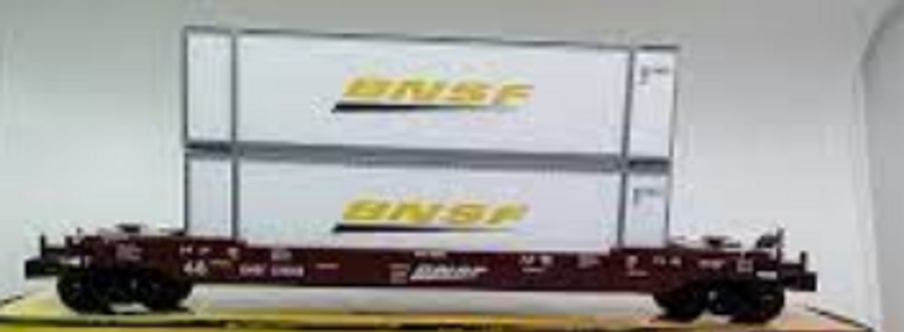 MTH Railking  semi scale BNSF double stack car with containers, 3 rail