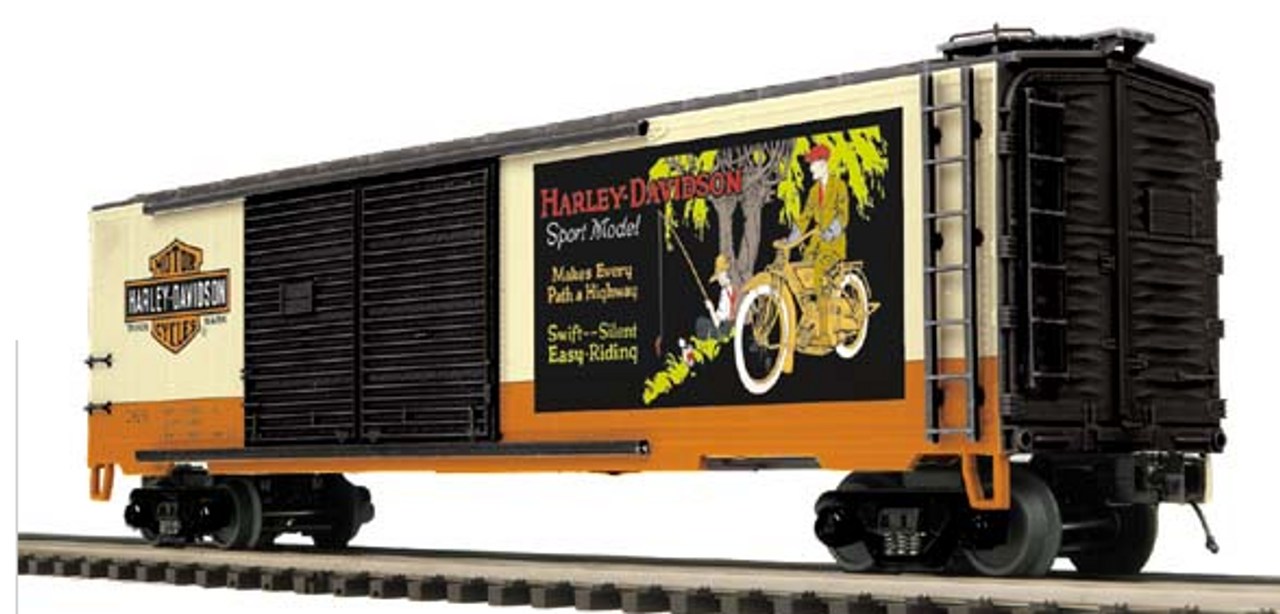 MTH Premier Harley Davidson 50' double door Box Car (1920) , 3 rail (beat up box)