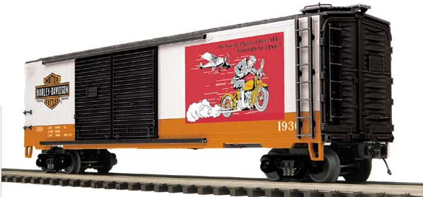 MTH RAILKING HARLEY DAVIDSON MOTORCYCLE 1940 AD 40' BOX CAR 30-74159! O GAUGE