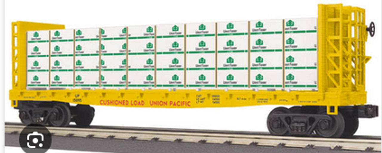 Copy of MTH Railking semi scale UP bulkhead flat car w/lumber load, 3 rail