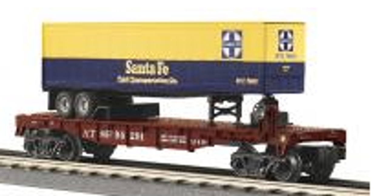 MTH Railking  santa fe Flat Car with Santa Fe Trailer, Like New Condition