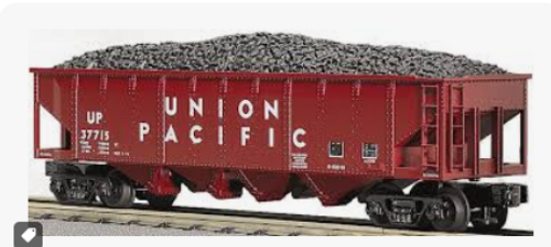 MTH Rail King UP  semi-scale 4-Bay Hopper w/ operating Coal Load, 3 rail