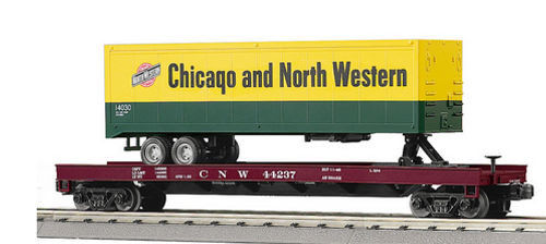 MTH Premier CNW  Flat Car with 40' Trailer, 3 rail