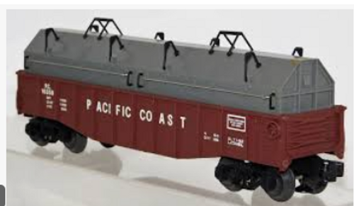 Lionel  traditional size Pacific Coast 40' gondola with coil covers , 3 rail