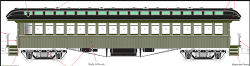 Pre-order for PDT exclusive MTH Premier unlettered 64' woodside passenger coach and combine set, 3 rail 