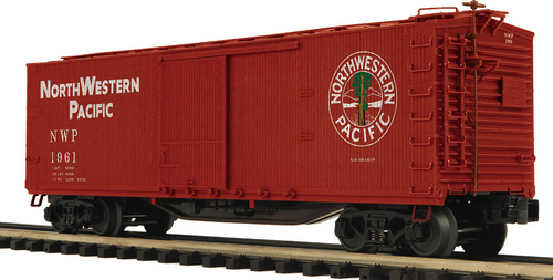 Pair of PDT exclusive MTH Premier NWP  40' double sheathed (wood) Box car, 3 rail