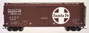 Pair of Atlas O Santa Fe 40' plug door (bunkerless) reefer, 3 rail or 2 rail