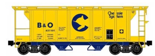 Case  of 6 RMT Chessie B&O 2-Bay Covered Hopper car , 3 rail, Shipping Sept 4th