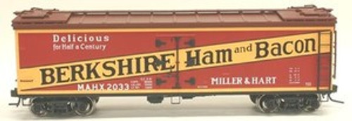 Atlas O Berkshire Ham and Bacon 40' wood reefer, 3 rail or 2 rail