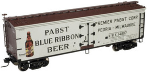 Atlas O Pabst Beer  (blue ribbon)40' wood reefer, 3 rail or 2 rail