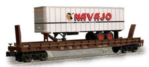 Weaver NAVAJO  trailer on UP 50' piggyback flat car