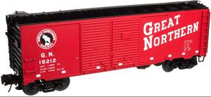 Atlas O GN (red) 1937 style AAR 40' Double door  steel box car, 3 rail or 2 rail