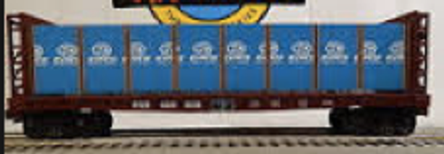 MTH Railking semi scale PRR bulkhead flat car with Evans Products lumber load, 3 rail