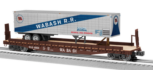Lionel  Wabash  40' trailer on 50'  wood deck flat car