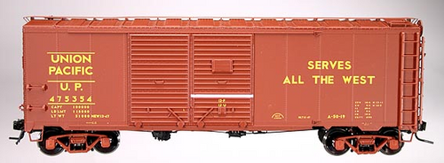 Atlas O  UP (stripe on door) 1937 style AAR 40' steel Double Door box car, 3 rail or 2 rail