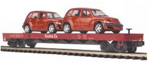 MTH Premier Santa Fe 50' Flat Car with (2) PT Cruisers, 3 rail