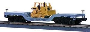 MTH Rail King MTH Construction Depressed Center Flat Car w/CAT Bulldozer, 3 rail