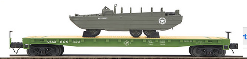 MTH Premier US Army Flat Car with Duck vehicle, 3 rail