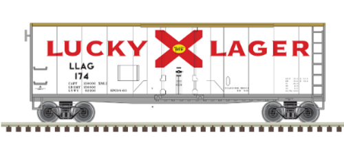 Atlas O Lucky Lager 40' plug door (bunkerless) refrigerator, 3 rail or 2 rail 