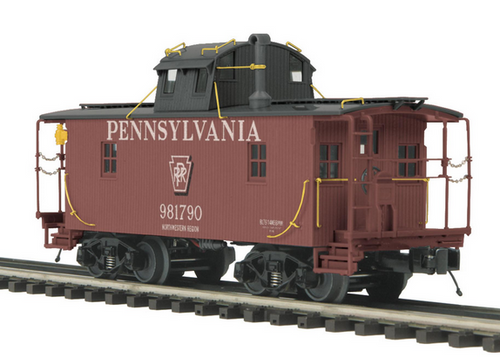 MTH Premier PRR (shadow keystone) N-6B style wood caboose, ***converted to 2 rail