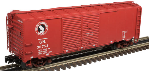 Atlas O  GN (red, logo only) 1937 style AAR 40' steel Double Door box car, 3 rail or 2 rail