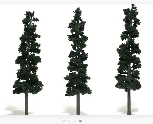 Woodland Scenics O gauge 7" to 8" high conifer trees,  package of 3 trees
